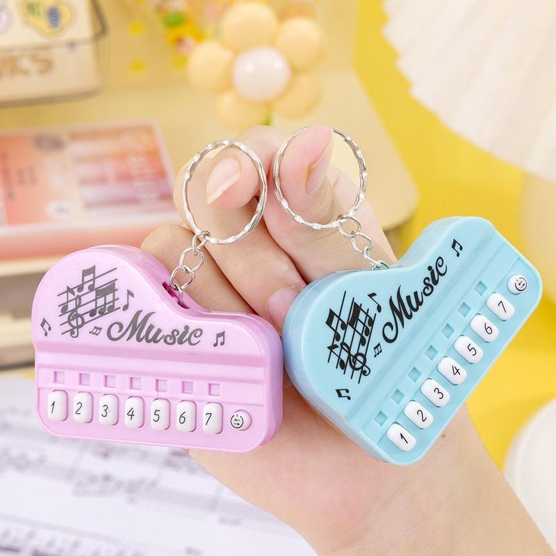 Mini Functional Piano Keychain Playable Buttons Soft Touch Cute Cartoon Music Pattern Creative Gift for Students