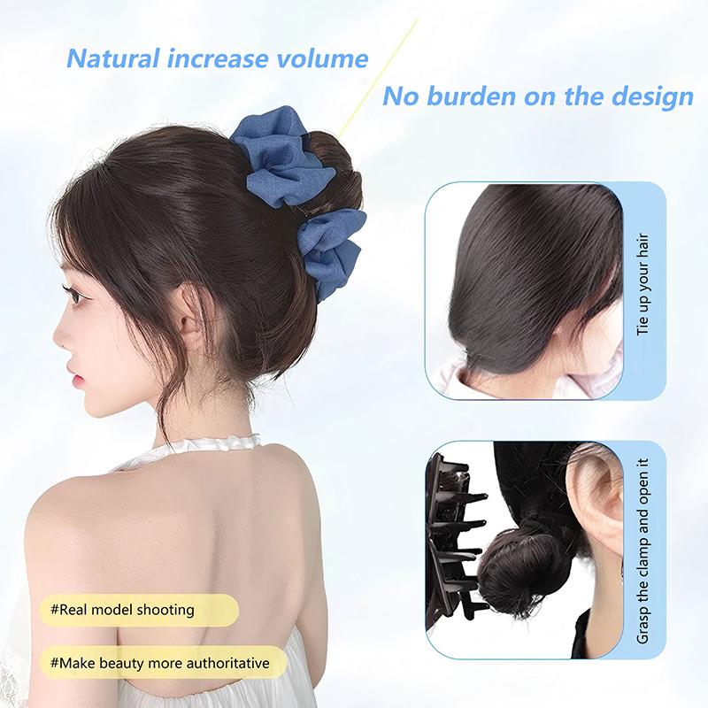 Synthetic Hair Bun Claw Clip With Hair Band Natural Wig Hair Clip Fluffy Brown Black Bun Head Wig Hair Accessories