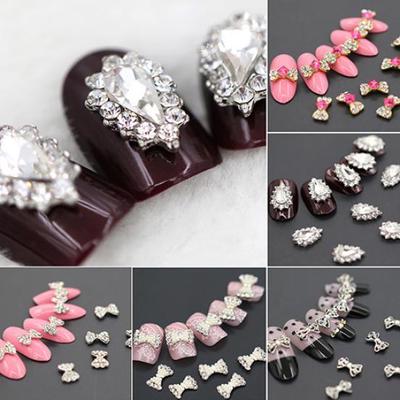 10 Stück 3D Glitzer Strass Legierung Schleife DIY Aufkleber Nail Art Tips Aufkleber