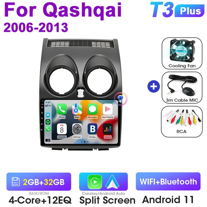 Radio auto 2 Din Android 12 pentru Nissan Qashqai 1 J10 2006-2014 Player video multimedia Navigație GPS Stereo 4G WIFI Carplay Auto