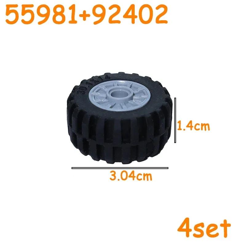 Non-Toxic Technical Tire Wheel Cross Hole Set Car Truck Wheels Hub Bricks Moc Motorcycle Tyre & Rim Construction Building Blocks Toys