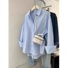 Einfarbige Langarm-Damenbluse mit Tasche Lockerer Knopfleiste Casual Bluse Frau Frühling Sommer All-Match Hemd Top