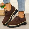 Women Plus Size Lace Up Mid Heel Loafers Round Toe British Style New Autumn Leather Shoes