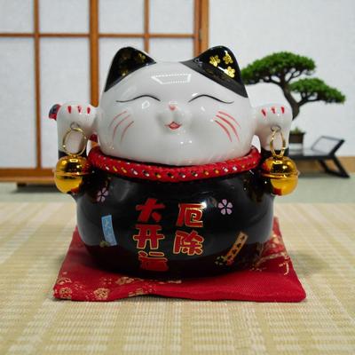 Ceramic Money Cat Bank – Black On Cushion