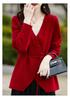 Women's Pure Wool V-Neck Cardigan - Red, Slim Waist, Button-Up, Autumn/Winter 2024