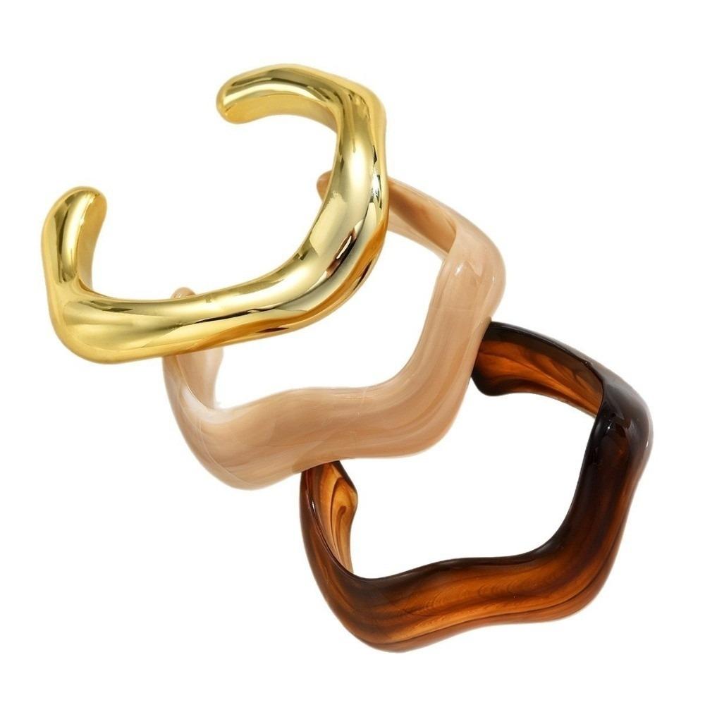

3Pcs/ Set Gold Wavy Cuff Bangles Irregular Exaggerated Bracelets Wide Open Bangle Gift золотой