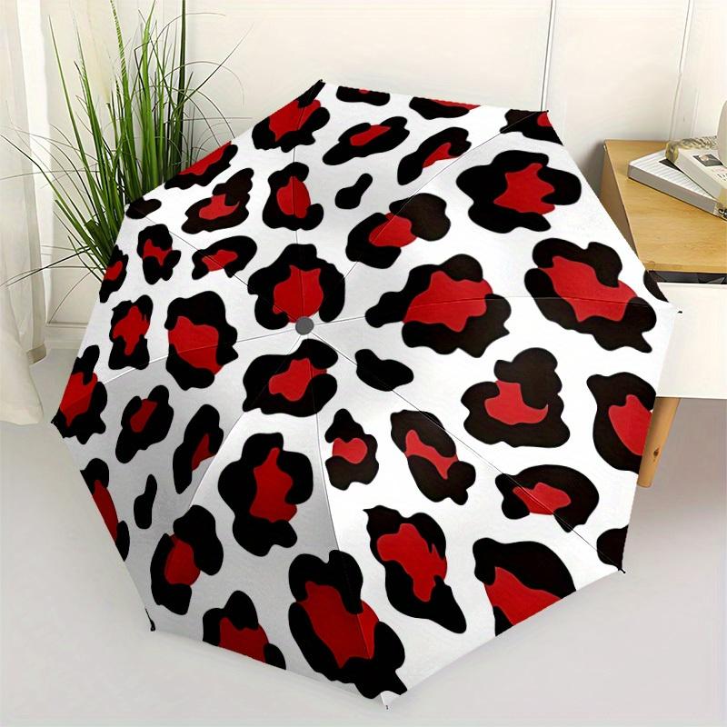1pc Red Leopard Print Automatic Open/Close Umbrella, Ideal Fan Gift for Birthday, Christmas, Trendy Fashion y250828026