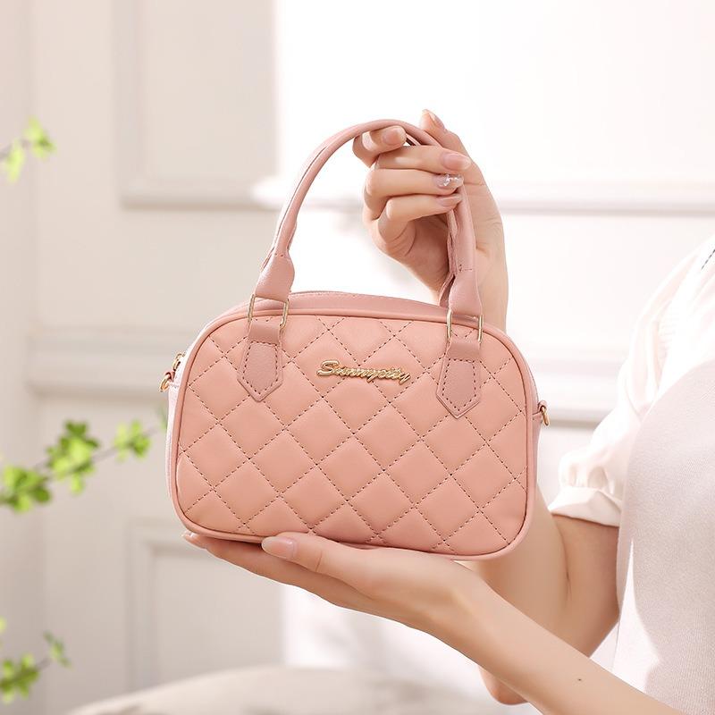 Fashion New Diamond Single Shoulder Women's Bag Solid Color Simple Temperament Small Bag Women's Bag Versatile Texture Shoulder Messenger Bag