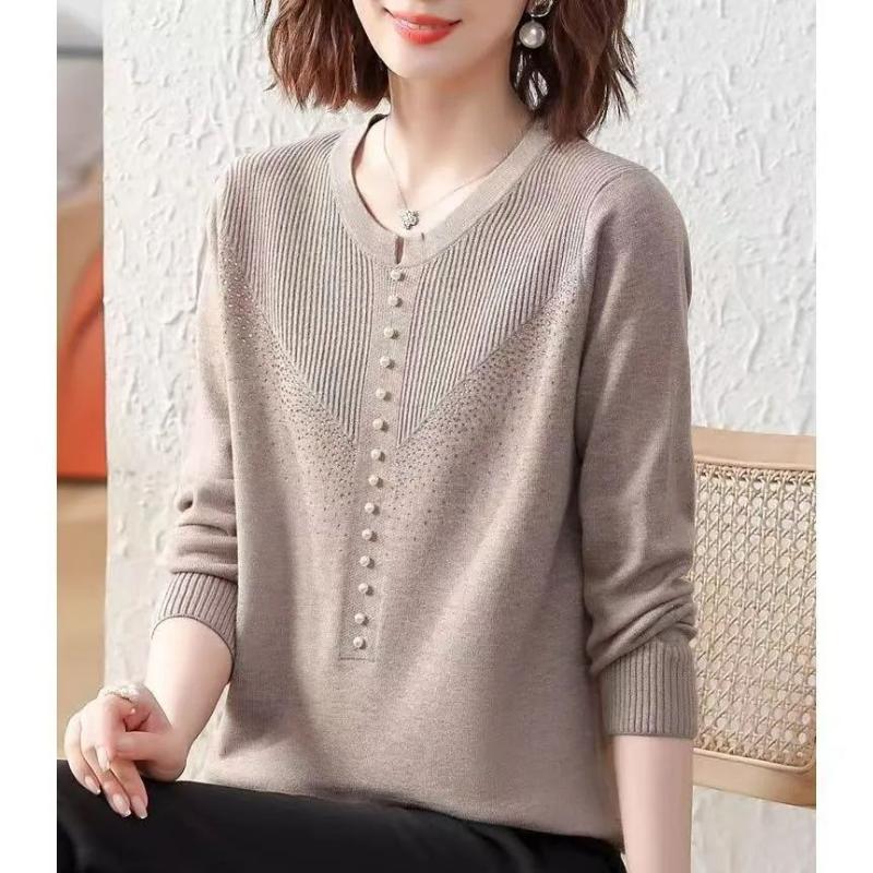 Módní pletený svetr s dlouhým rukávem, dámský volný top