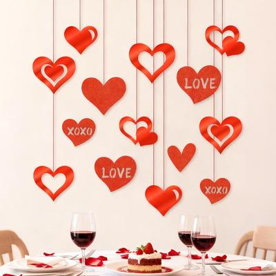 16 Stück Valentinstag Rotes Herz Hängedeko Herzen Ornament für Romantische Heimparty Tür Fenster Wand Hochzeitsjubiläumsgeschenke