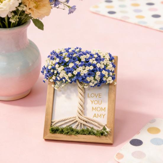 Dřevěný DIY fotorámeček s umělým kyticí gypsophily pro obývací pokoj, ložnici, kancelář, domácí dekoraci stolu, dárky ke Dni matek pro maminku, ženy