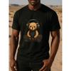 European sizes Teddy Bear Men'S Print Short-Sleeved Shirt with Headphones | Loose Round-Neck, Comfortable and Unique