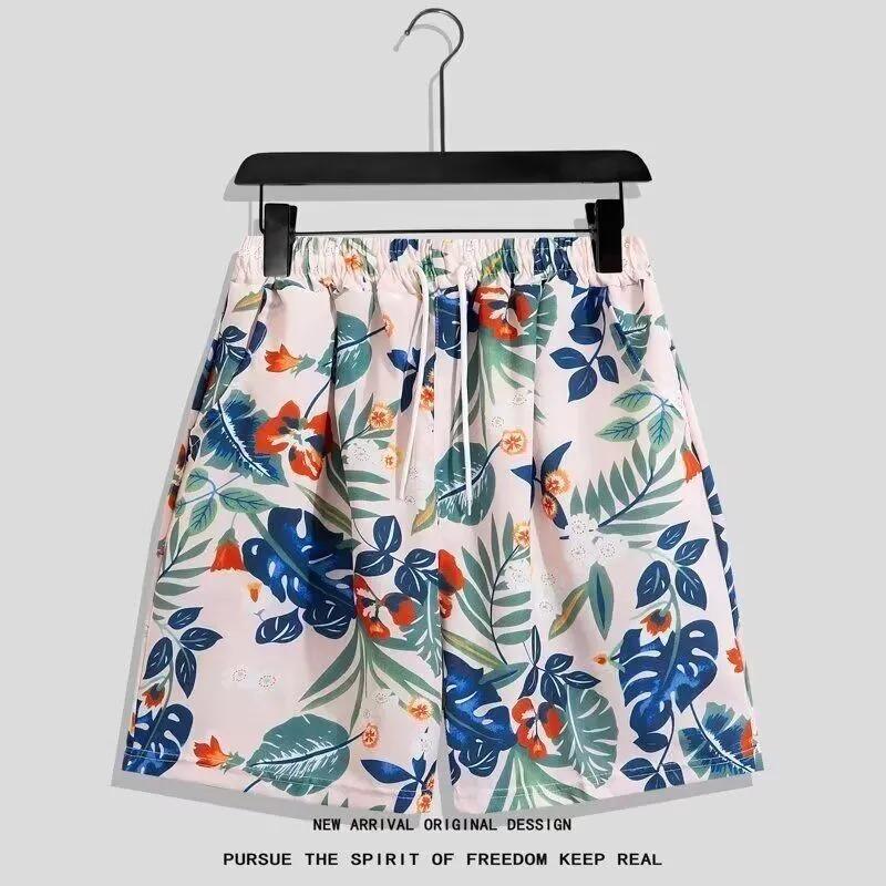

Men s Tropical Floral Print Drawstring Waist Shorts Quick Dry Loose Fit Summer Beach Shorts Casual Hawaiian Swim Trunks L белый