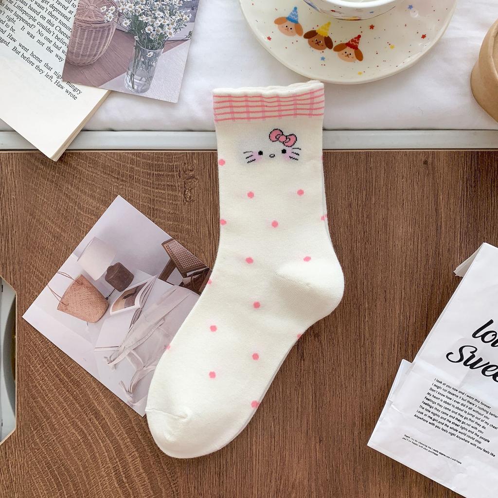 Spring Popular Cute Cartoon Kt Cat Fashion Versatile Age-Reducing Loose Socks Mid-Tube Socks
