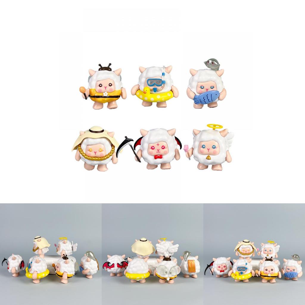 6 Pcs Eggy Party Sheep Design Mini Model Desktop Decoration Ornament Set For Home Decor And Collection