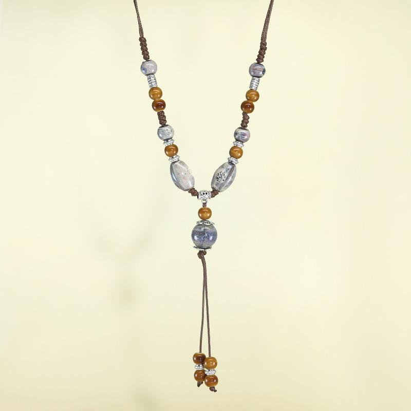 Retro-style National Tide Literary Ceramic Necklace Female Long Pendant Student Sweater Chain Simple Joker Clothing Accessories