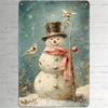 1pc Vintage Snowman Metal Tin Sign 8x12 Inch Winter Birds Holly Wall Art Home Restaurant Cafe Rustic Decoration Easy Mount