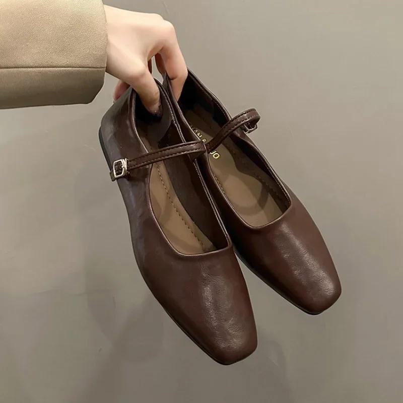 2024 Spring New Fashion Style Mary Jane Temperament Commuter Single Shoes Fairy Flat Heeled Small Leather Shoes