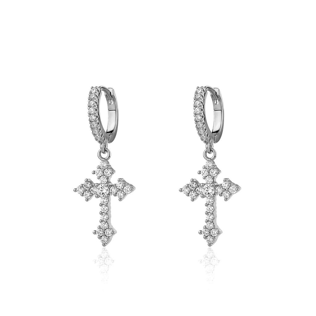 Zirconia Cross Earrings for Men and Women, Unique Stud Earrings, Trendy Hip-Hop Hoop Earrings