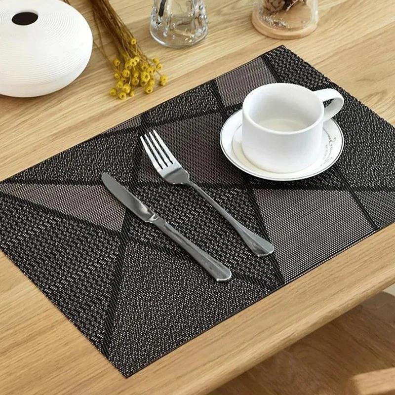 4PCS European Style Waterproof Table Placemat PVC Washable Coasters for Table Rectangle 30x45CM Anti-slip pad Dining Table Decor