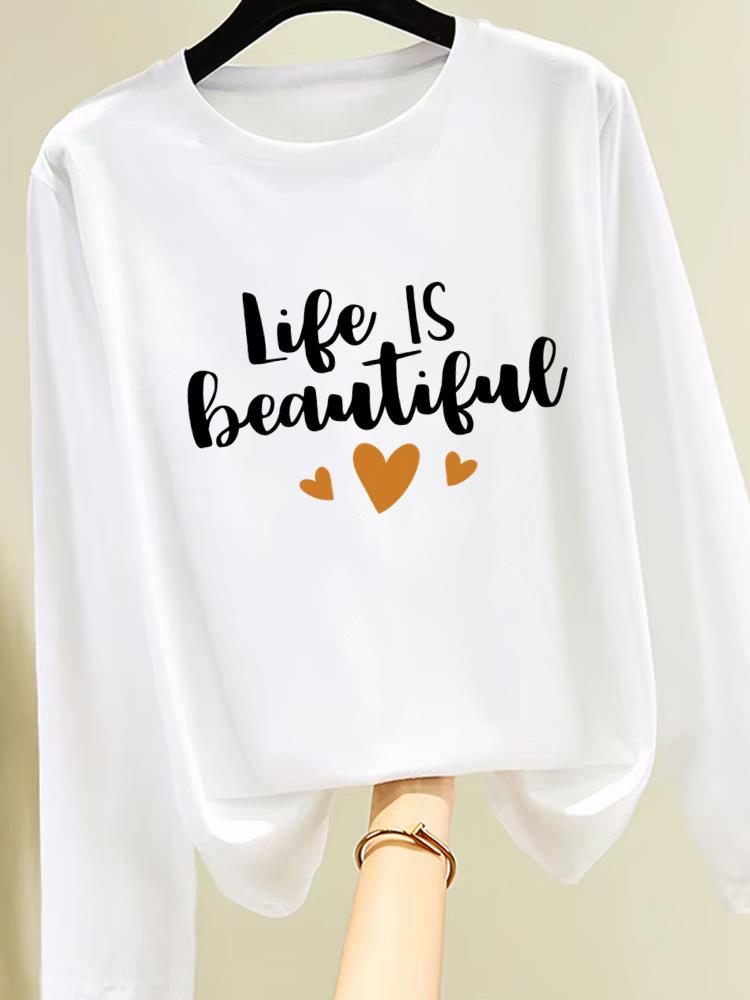 (Asian Size) flower cute 90s Print T Shirt Women Clothing Tee autumn winter spring Casual Fashion Top o-neck Graphic Long Sleeve T-shirts