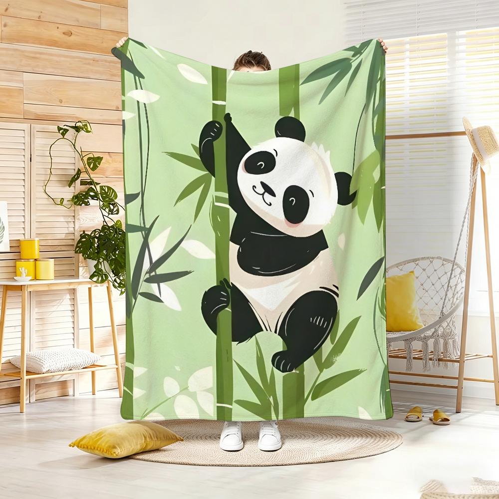 Cute Stacked Panda On Bamboo Graphic Throw Lightweight 240g Flannel Blanket Soft Skin-friendly for Summer Cooling