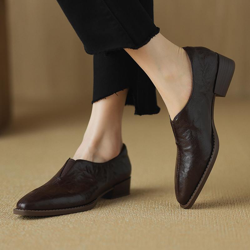 

Мода 2025 Новые осенние женские туфли из овчины, весенняя женская обувь, модные лоферы, zapatos mujer, массивный каблук, ретро женская обувь 40 коричневый