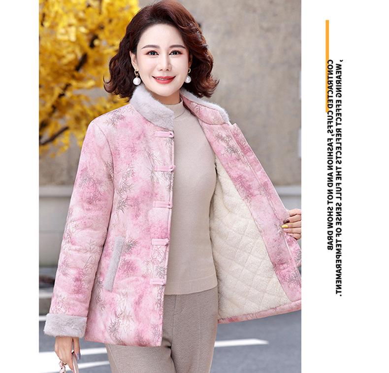 2025 Stylish Printed Fur Collar Winter Jacket for Middle-aged & Elderly Women