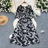 High-end Printed Puffed-sleeve Dress for Women's Wear In Summer Featuring A Slimming and Figure-hugging Design