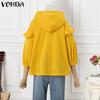 VONDA Women Ruffle Half Sleeve Hooded Pullovers Blouses Hoodies