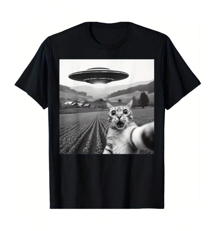 

Cat UFO T Shirt Funny Alien Selfie Space Cat Taking Picture Of Spaceship Ufo T-S S