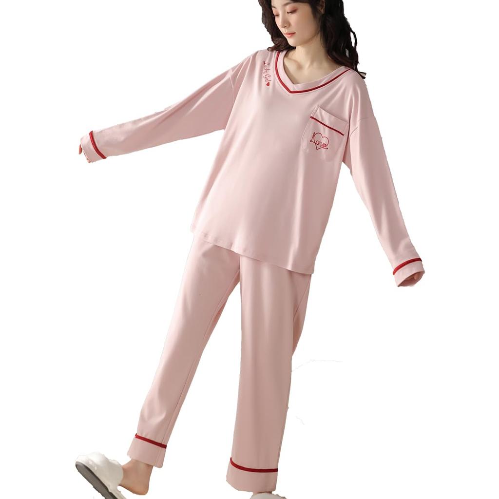 BAJAOEY Langermet pyjamas og komfortabelt sett for damer, Komfortabelt, Pustende, Svettetransporterende, Vår, Høst, Vinter.