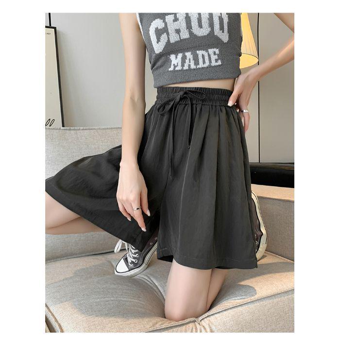 

Женские шорты с высокой талией, быстросохнущие, из ледяного шелка - Свободные, Прохладные, Широкие, Летние брюки больших размеров 5XL темно-серого