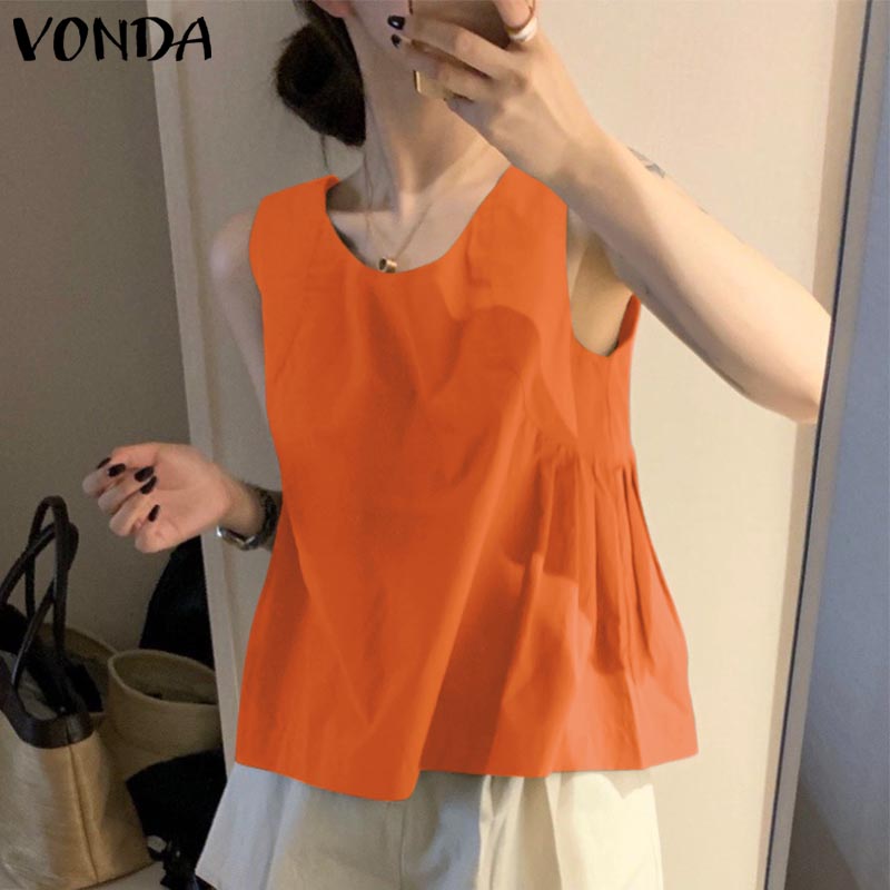 

VONDA женский летний однотонный свободный жилет без рукавов с круглым вырезом и ремешком