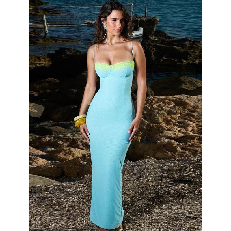 

Lace Lace One Neck Camisole Dress Lace Lace off-Neck Sling Dress Blue M