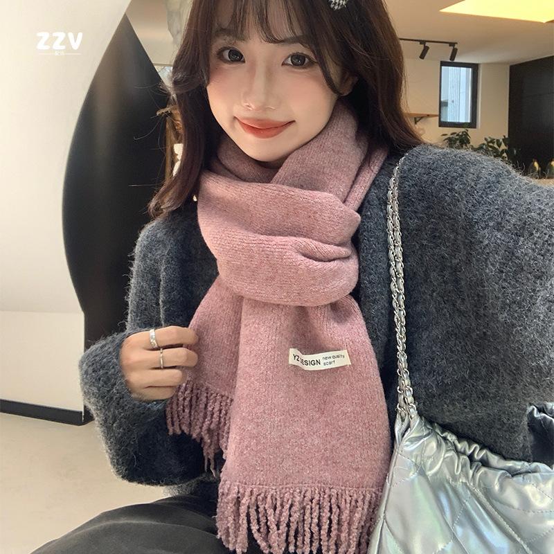 Scarf Women's New High End Warm and Thickened Soft Knitted Scarf Winter Ancora Red Student Versatile