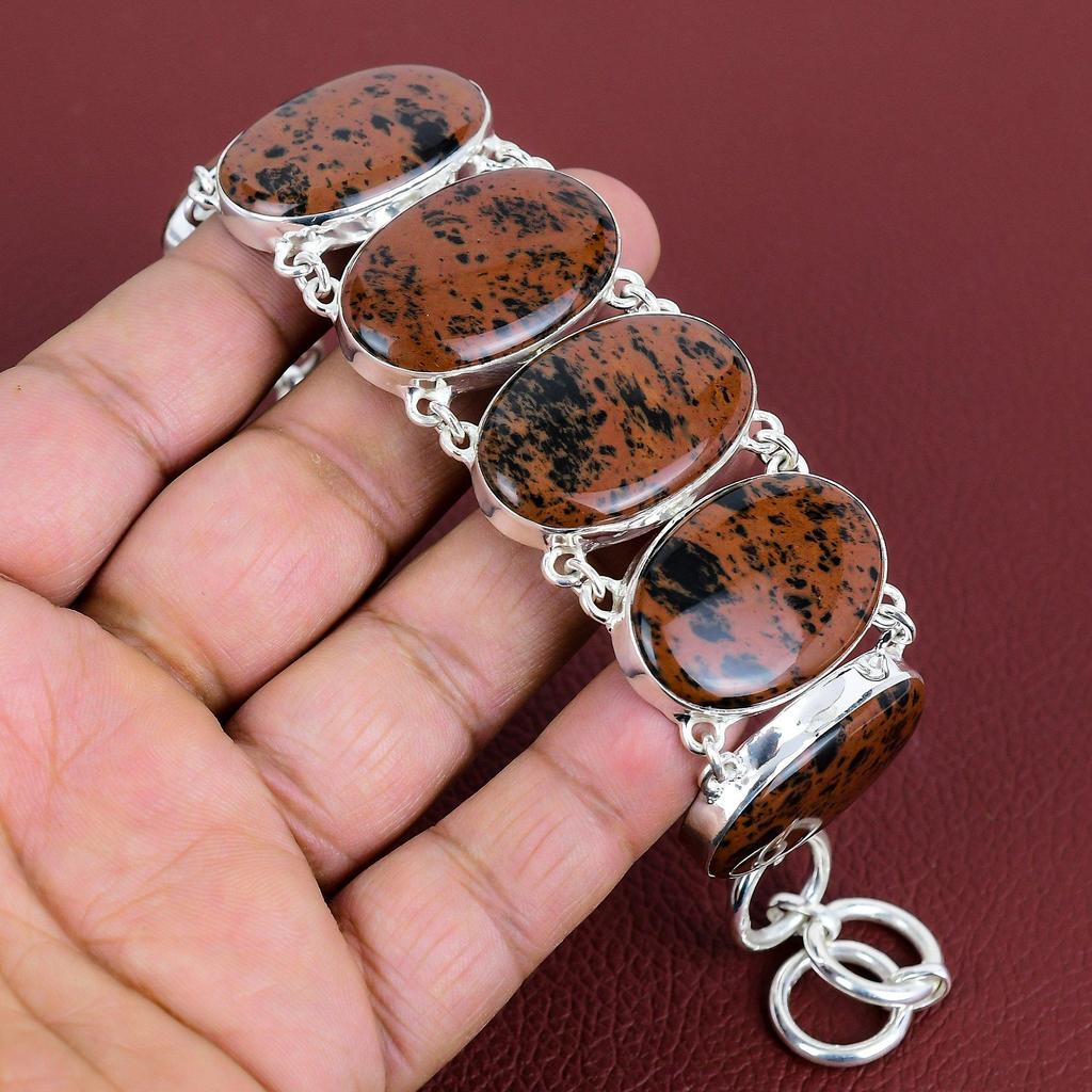 Mahogany Obsidian Bracelet Gemstone Jewelry Handmade Bracelet 925 Sterling Silver Adjustable Chain Bracelet Birthstone Jewelry Gifts for Her