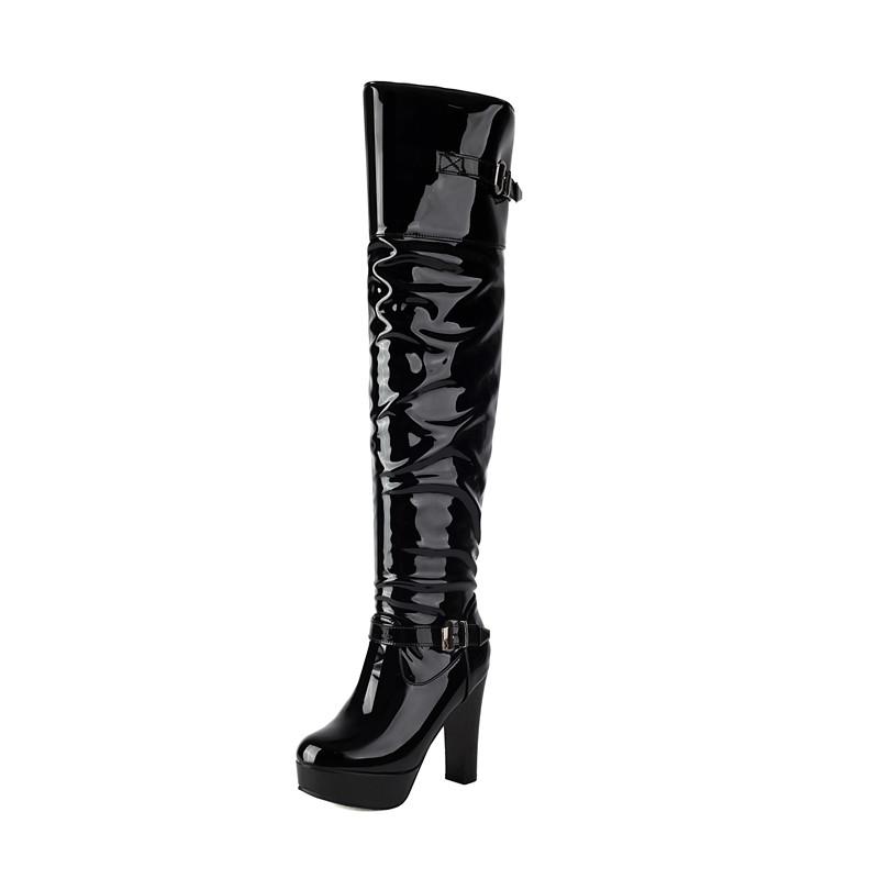 Women's high-heeled boots autumn and winter new European and American style waterproof table thick-heeled large-size knee boots