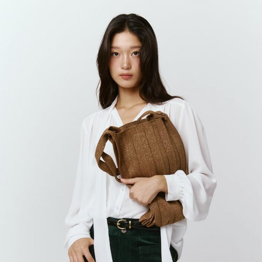 Pleatsmama New Shoulder Bag Glitter Camel