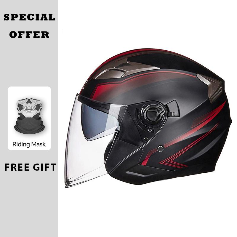 Motorcycle Helmet Half Face Helmets Double Lens Four Seasons Men Women 3/4 Open Face Motorbike Jet Helmets Dual Visor Capacete