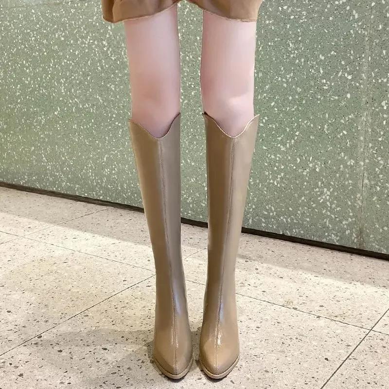 

Fashion Knee High Shaft Shoes Woman Waterproof Pointed Toe Black Large Size Warm Spring Autumn Long Boots for Women Fashion 2024 Hot New 40