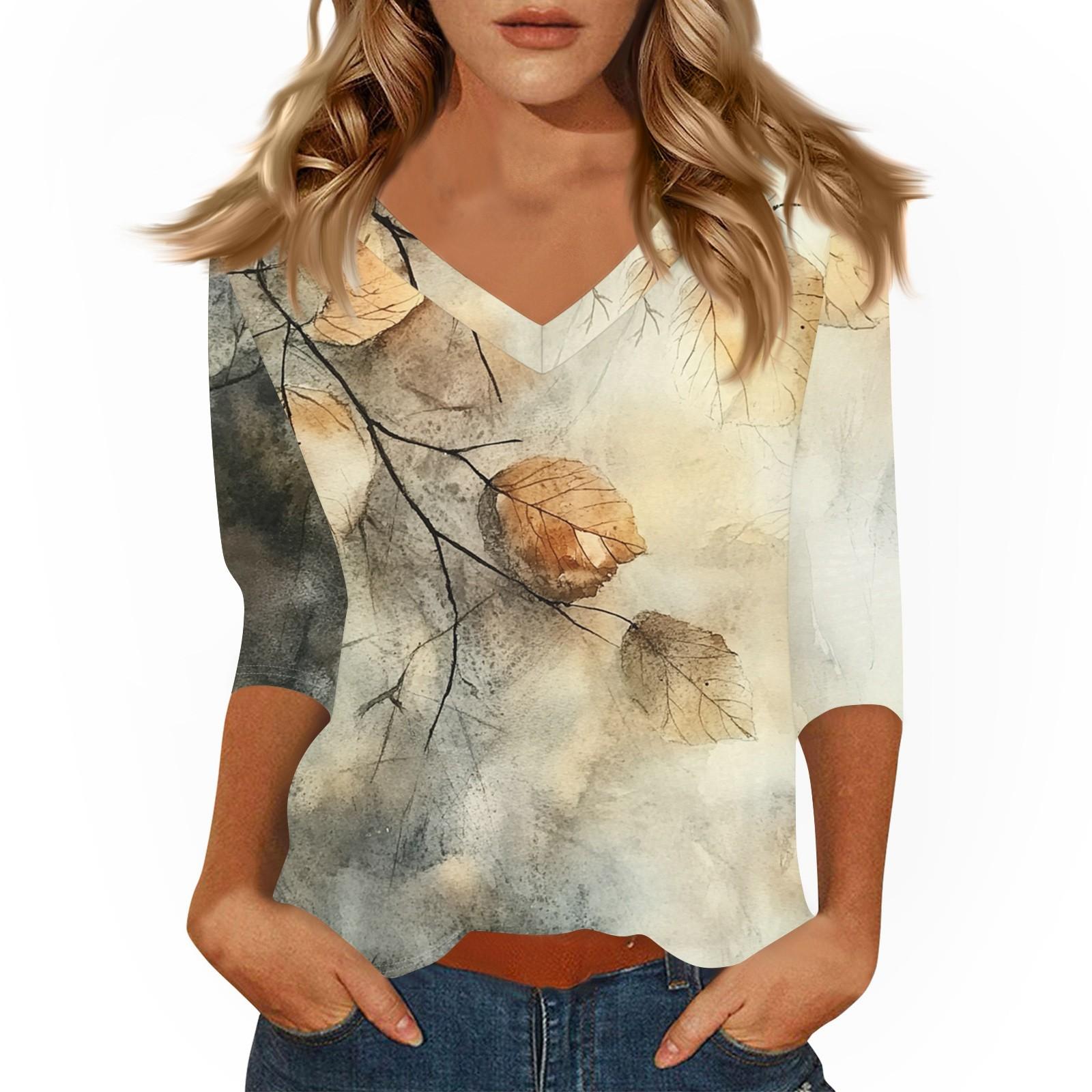 

Женские повседневные футболки с рукавом 3/4, топы с V-образным вырезом XXXL хаки