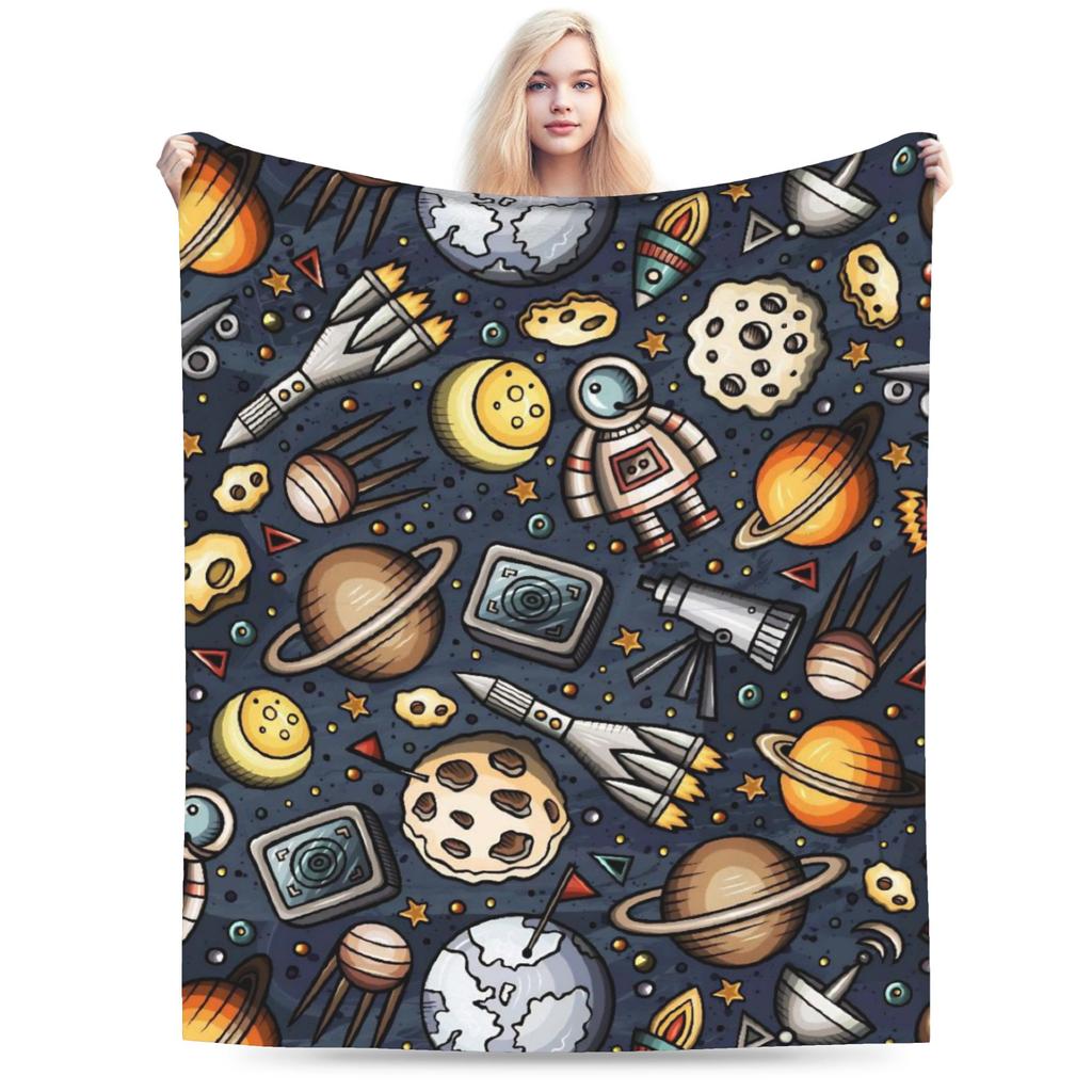 Warm Soft Blankets Children Travel Space Planets Rockets  Bedding Throws  Flannel Bedspread For Bedroom Street Trend Sofa Bed