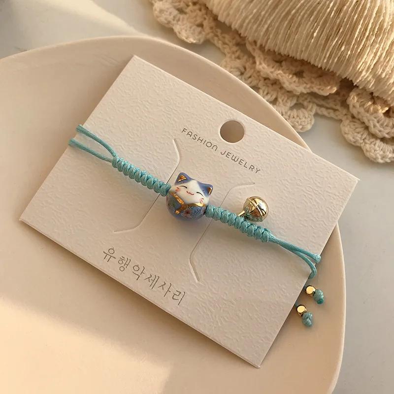 Fashion Cute Cat Bracelet For Girls Adjustable Colorful Beaded Bracelets Harajuku Ceramics Anime Pendant Charm Bracelets Jewelry