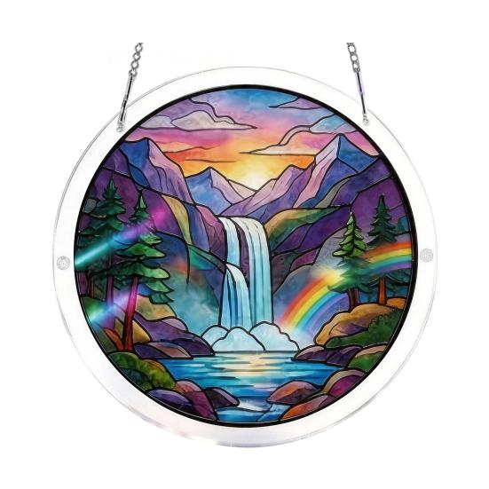 Stained Glass Suncatcher, Acrylic Puzzle Hanging Decoration, 7.48 Inch Round DIY Kit for Adults, Relaxing Craft Gift for Women Moms Puzzle Lovers