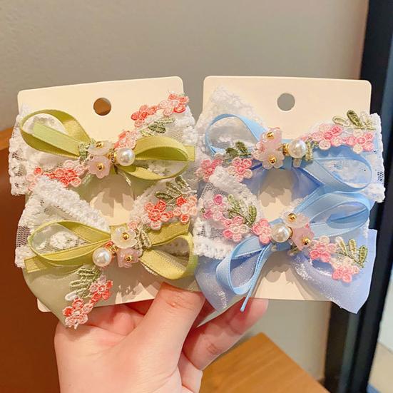Girl Hair Pin Thin Organza Lace Embroidery Flower Lace Imitation Pearls Decor Hair Clip Spring Forest Style Hairpin