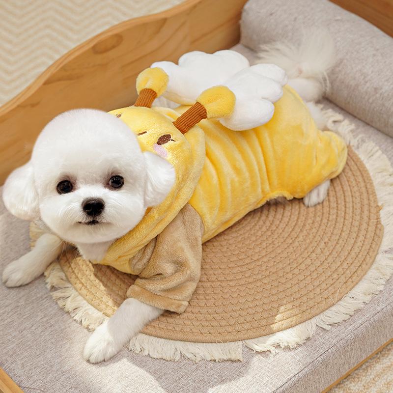 Velvet Flannel Four-Legged Clothing Pet Dog Cat Autumn Winter Warm Clothing Supplies Cartoon Bee Teddy Bear