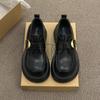 2025 spring and autumn new loafers women's thick heel platform single shoes retro belt buckle British style heightening small leather shoes