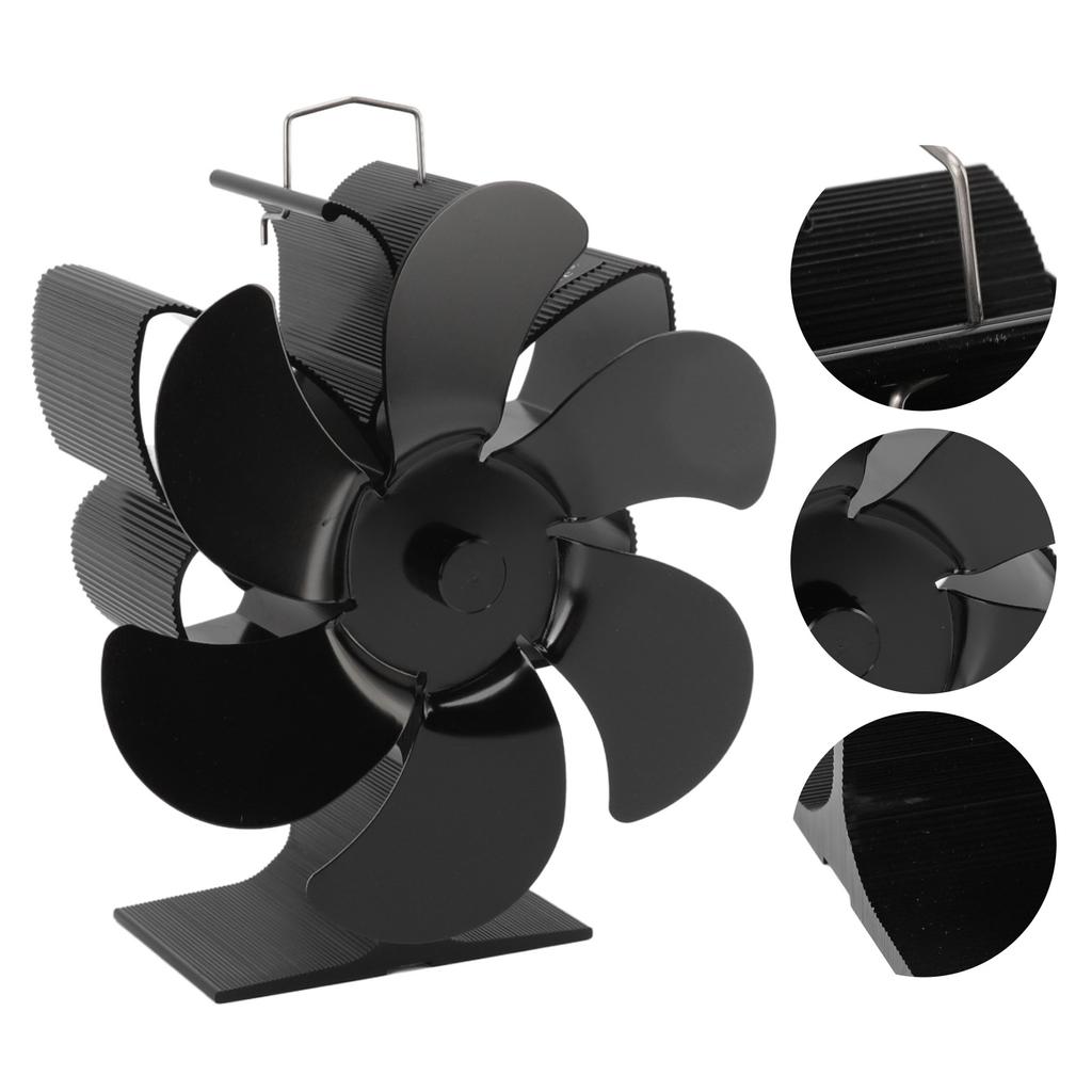 Stove Fan 6 Blades Greater Air Volume Low Noise Operation Wear Resistance Fireplace Fan Black S