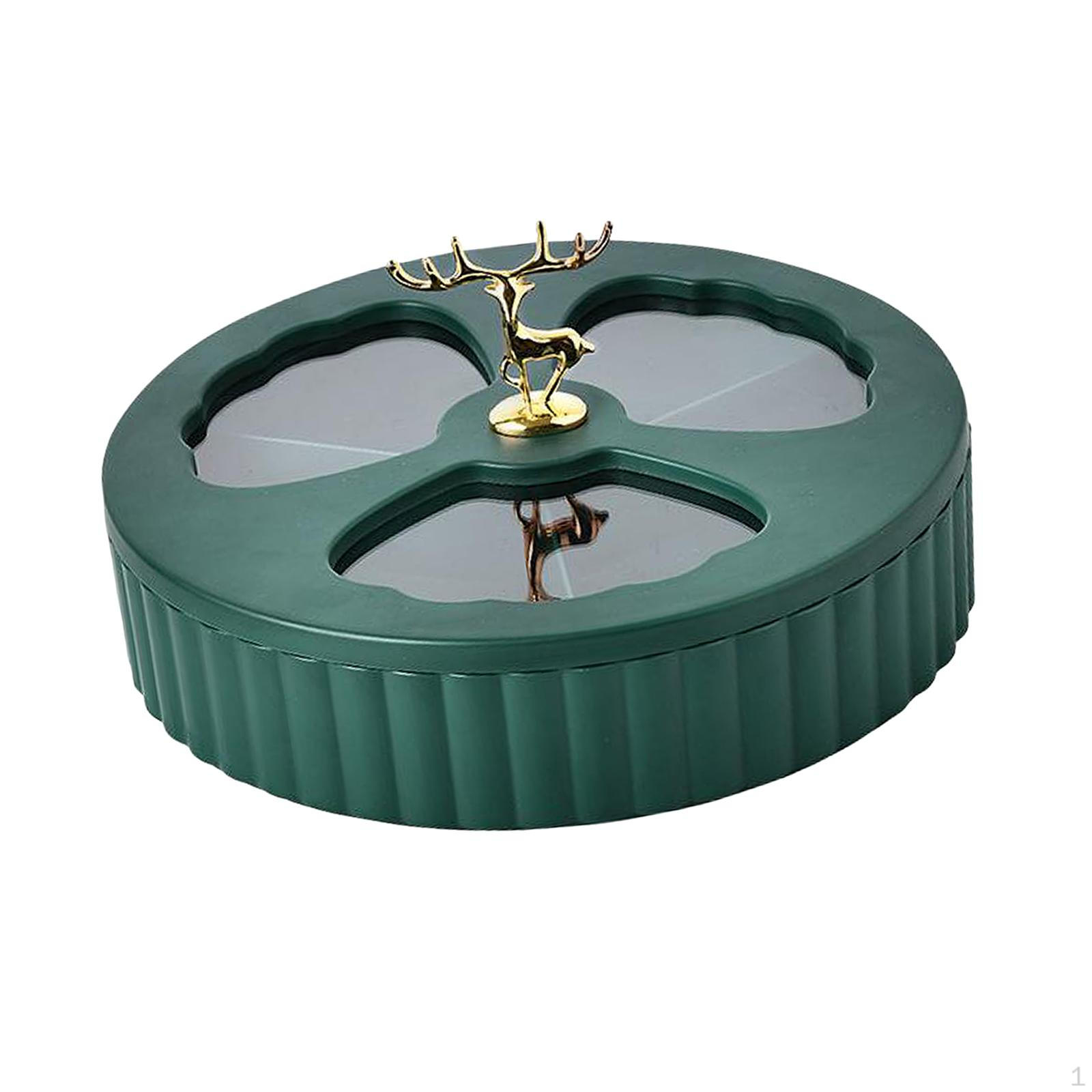 Divided Snack Serving Tray Dried Storage Box Platter with Deer Lid Single-Deck_Green